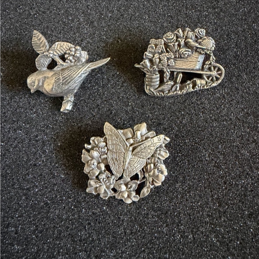 Birds and Blooms Limited Edition Brooch Pin Lot of 3